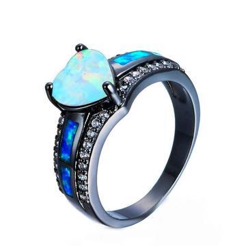 Luminescent Heart-Shape Opal Zirconia Paved Black Gold Filled Ring