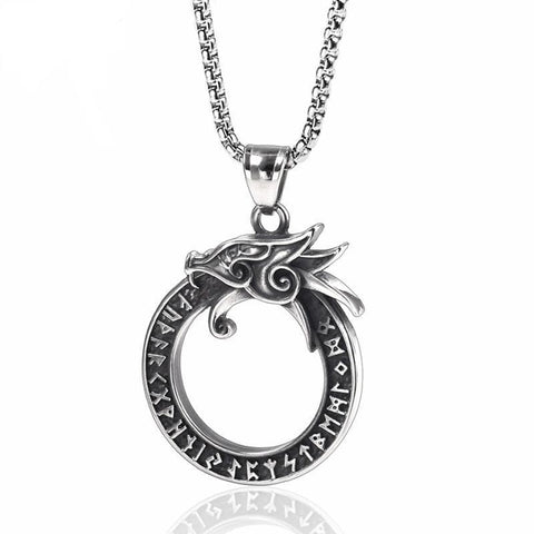 Ouroboros Dragon Nordic Rune Stainless Steel Necklace