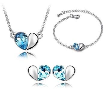 3PC Pearl Austrian Crystal Heart Bridal Set (8 Available Colors)