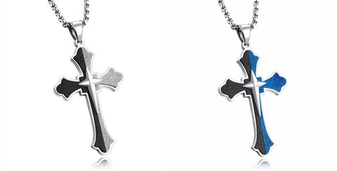 Blue Black Stainless Steel Patonce Cross Necklace