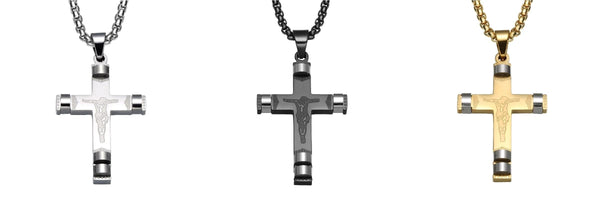 Plated Stainless Steel Engraved Cross Pendant Necklace