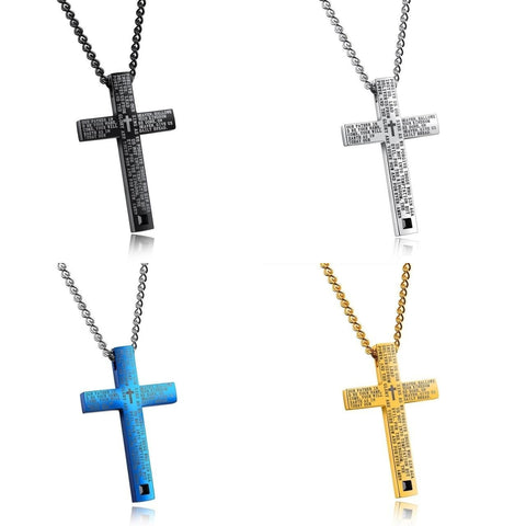 Black-Plated Stainless Steel Lord’s Prayed Cross Necklace