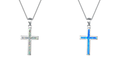 Sterling Silver Blue Opaline Cross Necklace