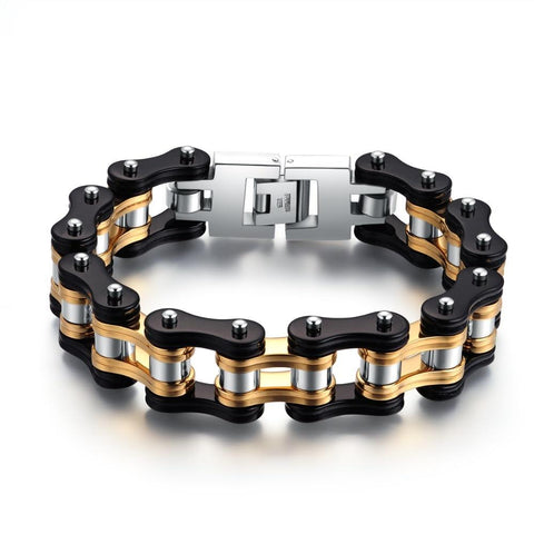 Black & Gold Stainless Steel Motorcycle Chain Bracelet