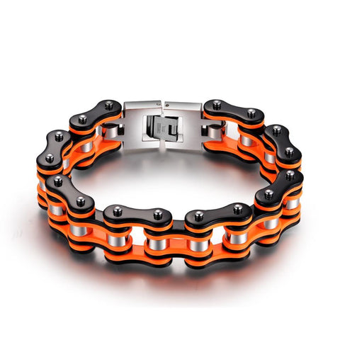 Orange & Black Stainless Steel Bicycle Chain Bracelet