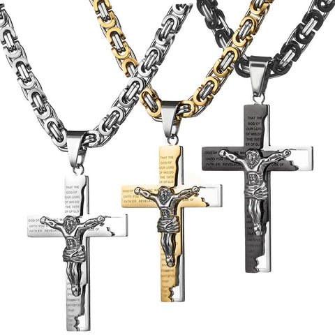 Plated Stainless Steel Crucifix Byzantine Necklace