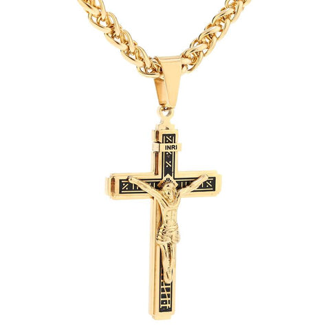 Stainless Steel Gold-Plated Christ Crucifix Necklace