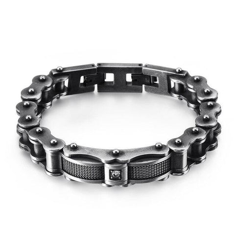 Rustic Stainless Steel CZ Motorcycle Chain Bracelet