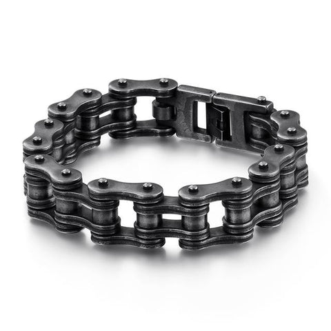 Black Silver Stainless Steel Roller Motorcycle Chain Bracelet