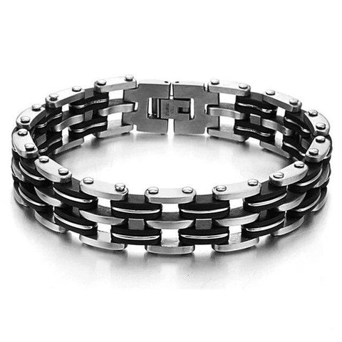 Stainless Steel Black Silicone Motorcycle Bracelet