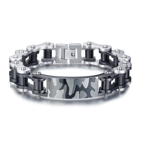 Gray Camouflage Stainless Steel Motorcycle Chain Bracelet