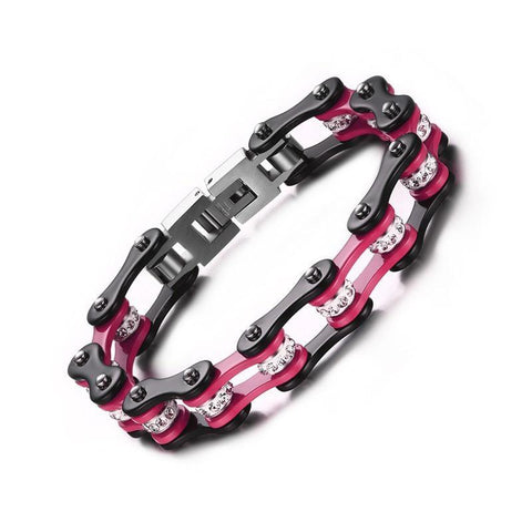 Pink & black Rotating CZ Ring Bicycle Chain Bracelet