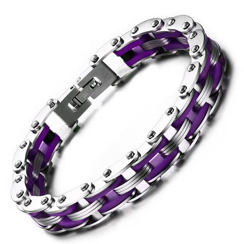 Stainless Steel Purple Silicone Motorcycle Chain Bracelet