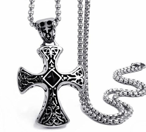 Ghoul Black Silver Cross Patee Pendant Necklace