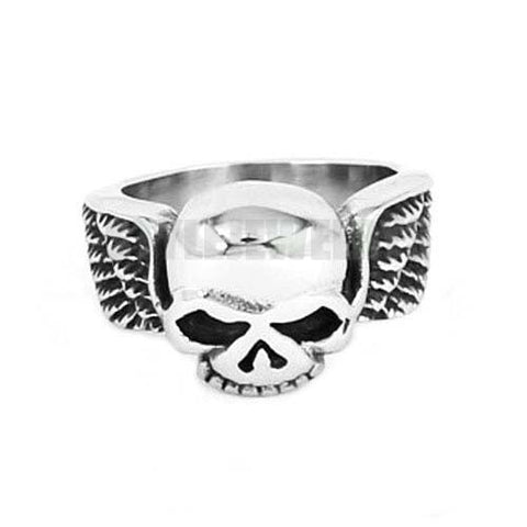 Stainless Steel Wheel Number One Winged Skull Ring