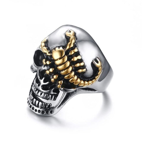 Silver & Gold Scorpion Skull Ring