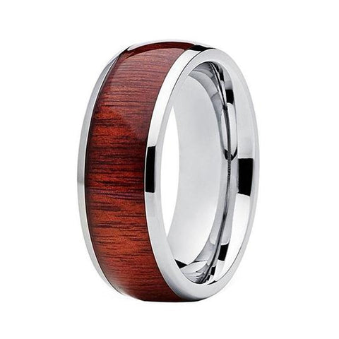 Dome Redwood Silver-Tone Tungsten Carbide Wedding Ring
