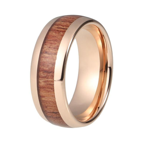 Rose Gold Warm Brown Wood Tungsten Carbide Wedding Ring