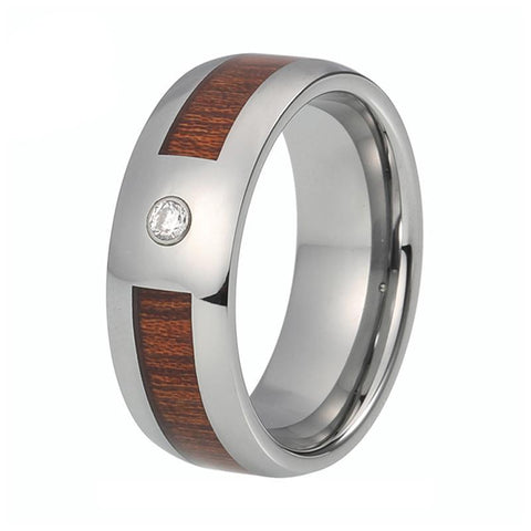 Matte Silver Round Zirconia Tungsten Carbide Wedding Ring