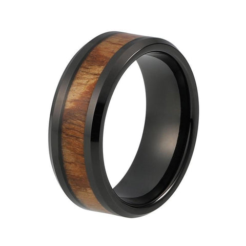 Natural Redwood Black Tungsten Carbide Wedding Ring