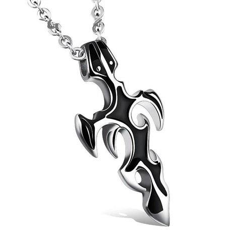 Two-Tone Stainless Steel Dagger Cross Pendant Necklace