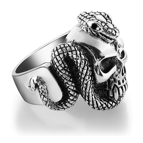 Oxidized Sterling Silver Serpent Skull Ring