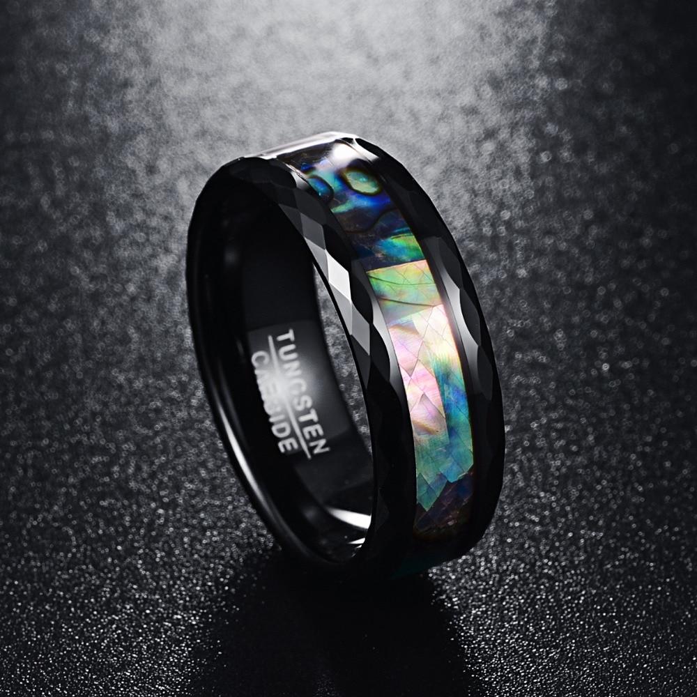 8mm Elegant Abalone Color Inlay with Geometric Facets Band Tungsten Wedding Ring