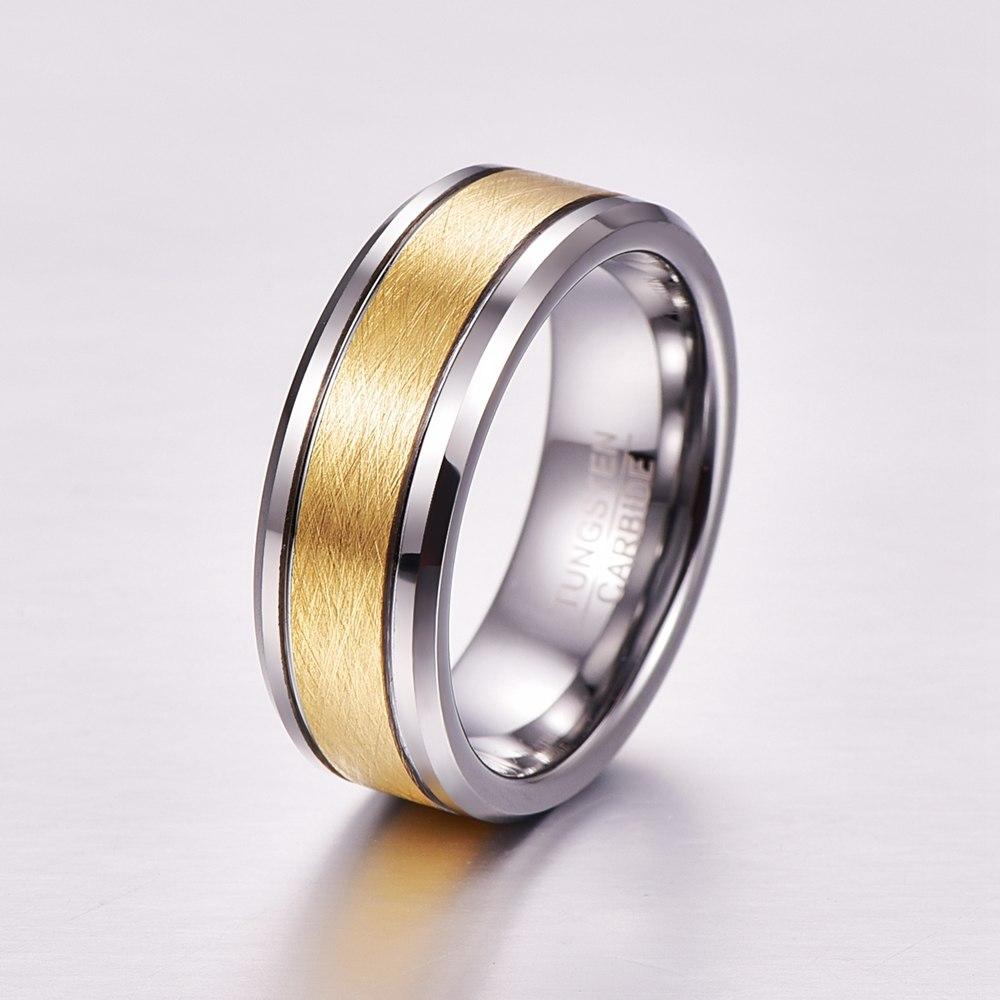 Golden Brown Center with Geometric Silver Coated Tungsten Carbide Wedding Ring