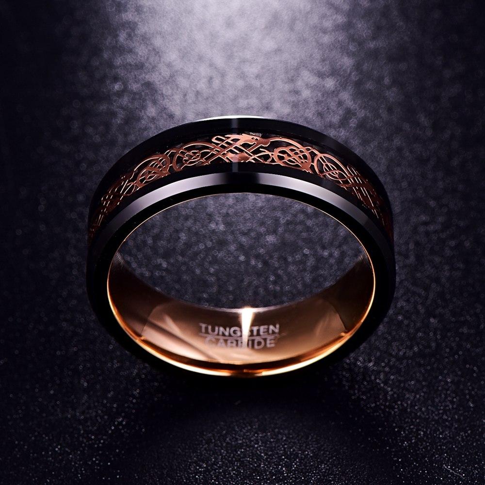 Double Inlay Black Tungsten Carbide with Dragon Celtic Pattern Wedding Ring