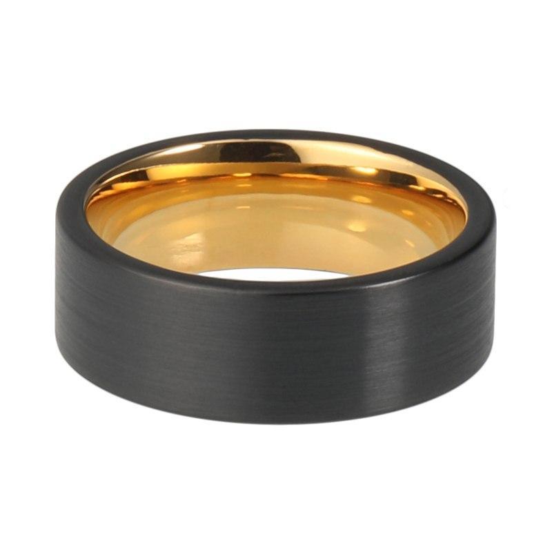 8mm Black Brushed Matte Tungsten Carbide with Yellow Gold Coated Surface Wedding Ring