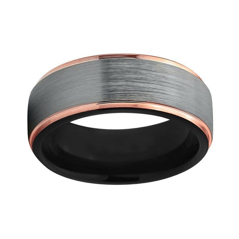 8mm Unisex Black and Rose Gold-Coated Tungsten Carbide Wedding Ring