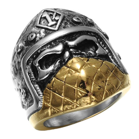 Gold & Silver Stainless Steel Knight Skull Ring
