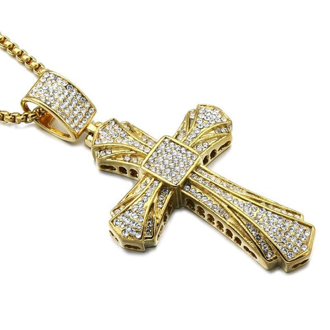 Luxurious Gold-Plated Stainless Steel Zirconia Cross Pendant Necklace