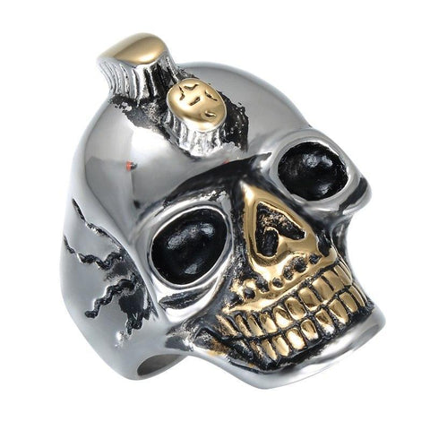 Two-Tone Stainless Steel Double Horned Skull Ring