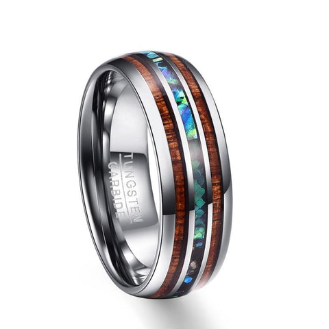 Koa Wood Abalone Tungsten Carbide Wedding Ring