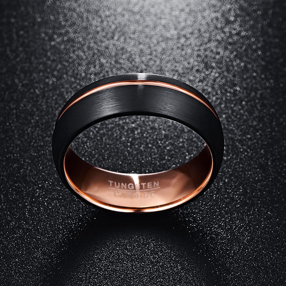 Rose Color Coated Tungsten Carbide with Offset Brushed Matte Surface and Groove Ring