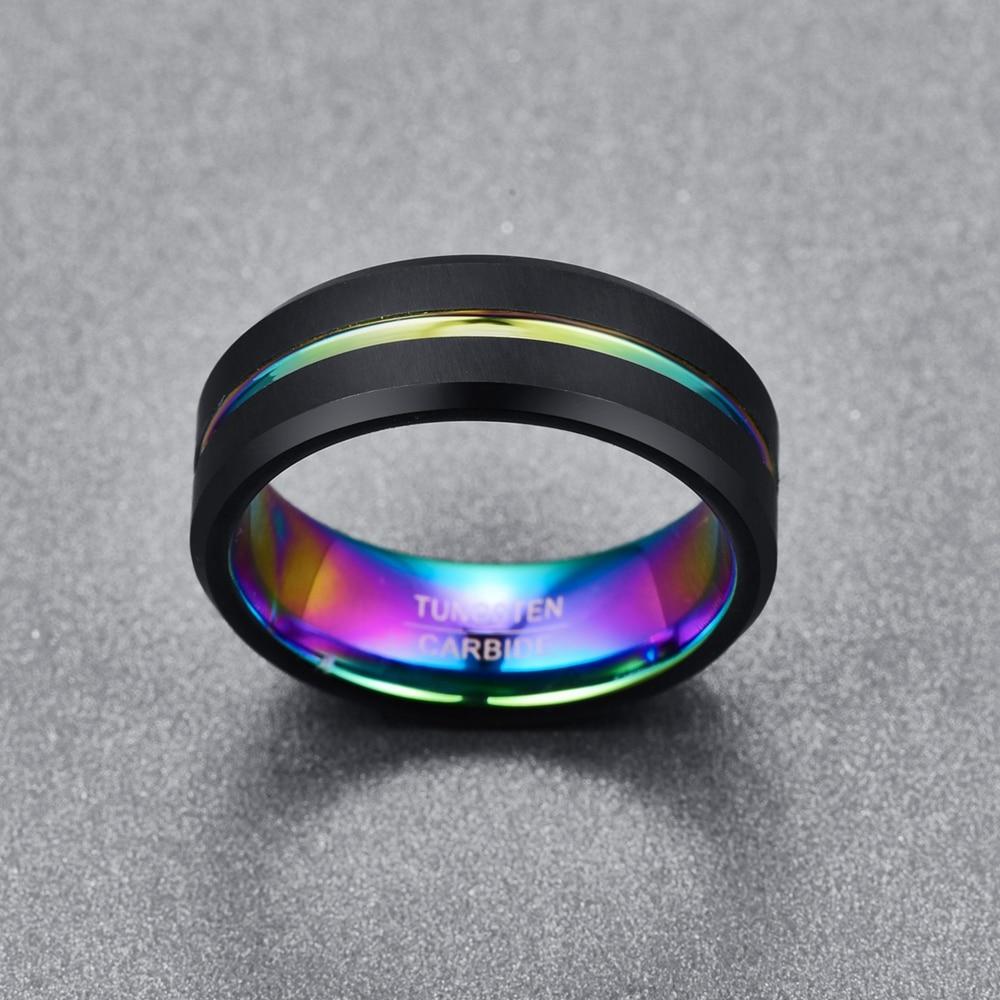 8mm Rainbow Color Coated Tungsten Carbide with Two Black Brushed Matte Surface