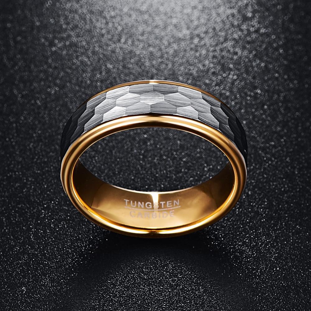 8mm Flat Cut Gold Coated Tungsten with Brushed Matte Geometric pattern Wedding Ring