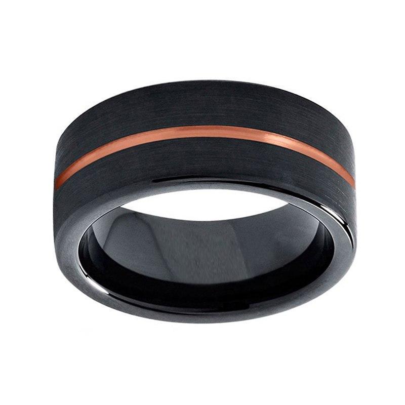 8mm Black Plated Tungsten Carbide with Rose Wedding Ring