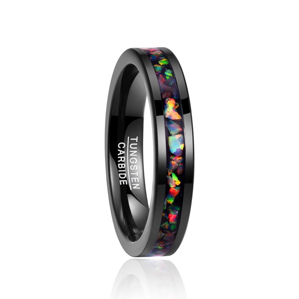4mm Beautiful Stained Glass Pattern Inlay with Black Tungsten Carbide Wedding Ring
