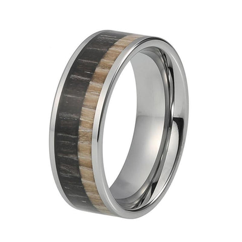 Dual Tone Wood Inlay Tungsten Carbide Wedding Ring