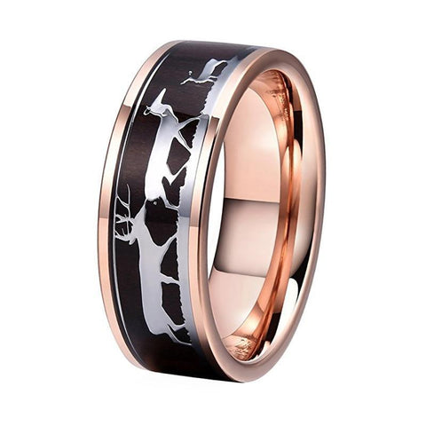 Dark Brown Silver Deer Tungsten Carbide Wedding Ring