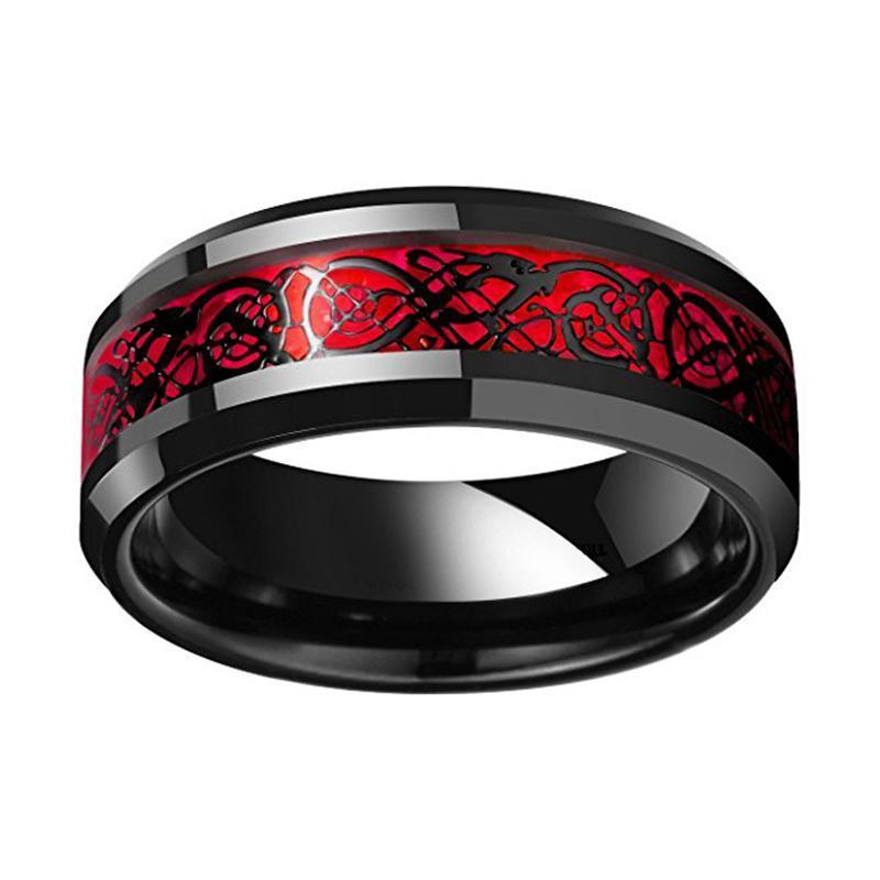 Unisex Tungsten Red and Black Dragon Wedding Band
