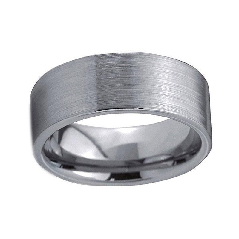 8mm Unisex Silver Coated Tungsten Pipe Cut Wedding Ring
