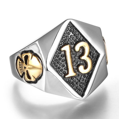 Stainless Steel 19 Gold-Plated Skull Signet Ring