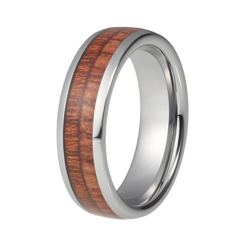 High Polish Wood Inlay Tungsten Carbide Wedding Ring