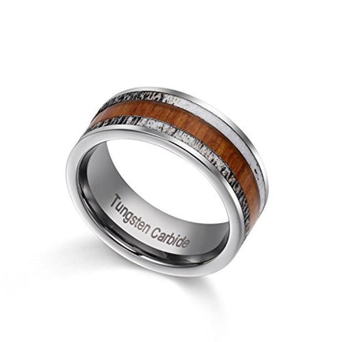Gray & Brown Wood Inlay Tungsten Carbide Wedding Ring