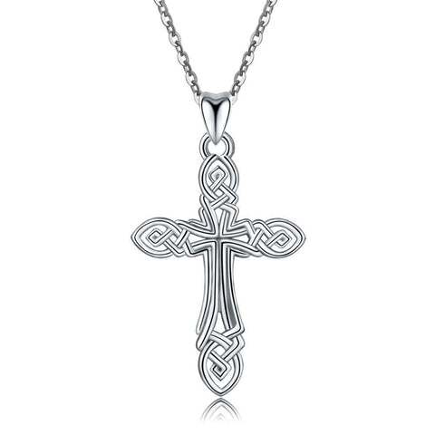 Hollow 925 Silver Celtic Knot Cross Pendant Necklace