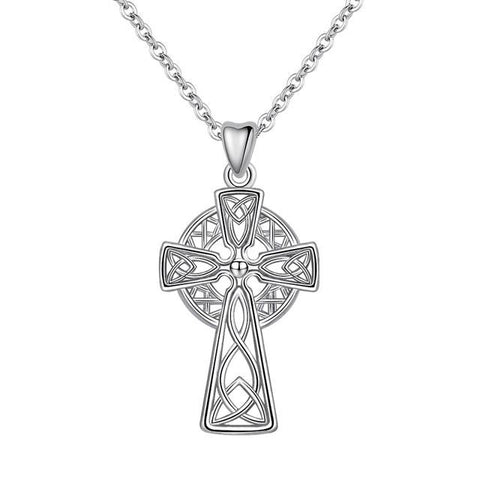 Sterling Silver Celtic Knot Cross Pendant Necklace