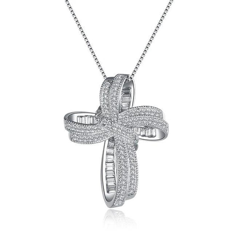 Iced Rhodium-Plated CZ Cross Loop Necklace